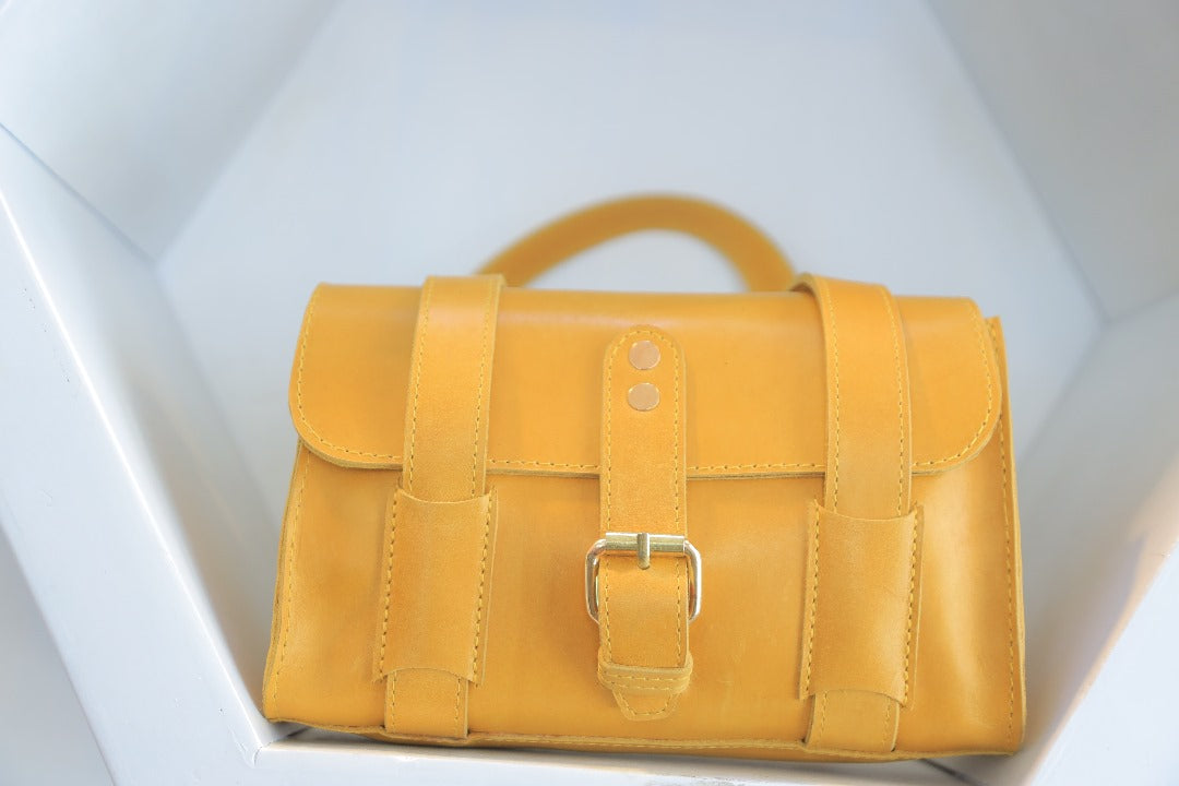 Vintage Yellow Leather Satchel – Stylish & Durable Handmade Leather Bag